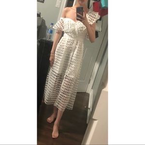 self-portrait lace frill midi dress